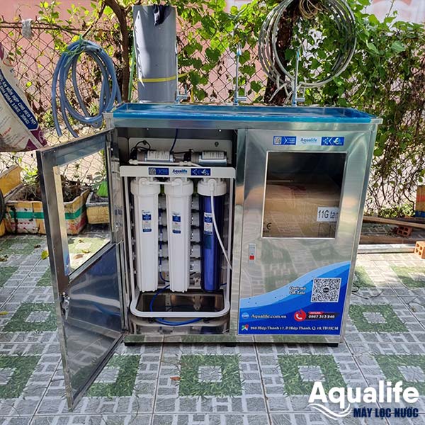 Máy lọc nước Aqualife 3 vòi tủ inox cao cấp