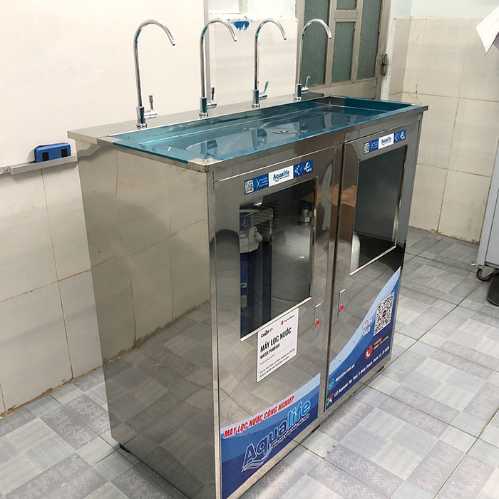 Máy lọc nước bán công nghiệp công suất 150 lít/h 4 vòi vỏ tủ inox - Ảnh 4