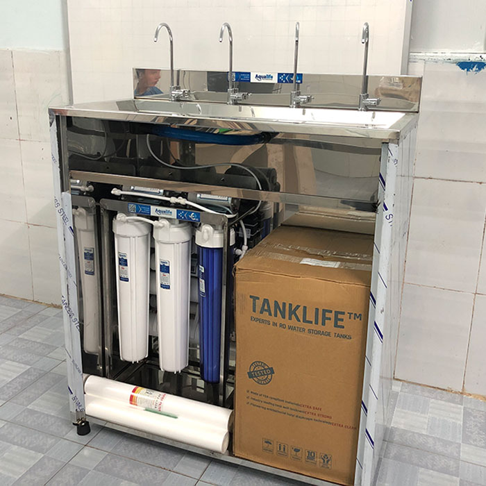 Máy lọc nước bán công nghiệp công suất 65 lít vỏ tủ inox 4 vòi - Ảnh 2