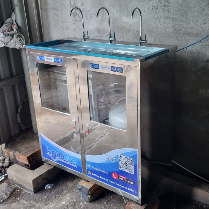 Máy lọc nước bán công nghiệp 65 lít/giờ vỏ tủ inox 2 cánh 3 vòi - Ảnh 4