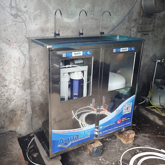Máy lọc nước bán công nghiệp 65 lít/giờ vỏ tủ inox 2 cánh 3 vòi - Ảnh 3