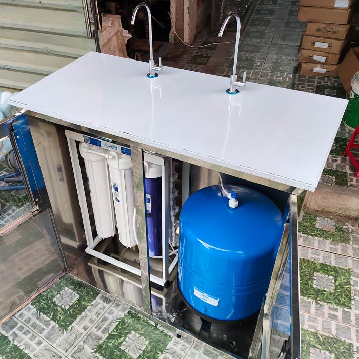 Máy lọc nước bán công nghiệp 80l/h 2 vòi tủ inox - Ảnh 2