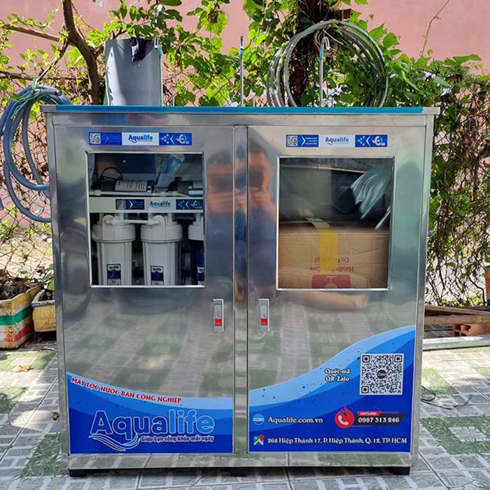 Máy lọc nước BCN 120 lít/giờ 3 vòi vỏ tủ inox 2 cánh