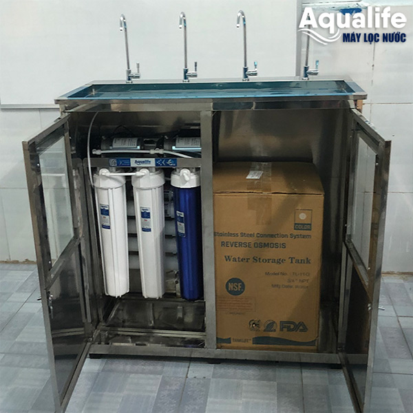 Máy lọc nước tinh khiết tủ inox 4 vòi hiệu Aqualife