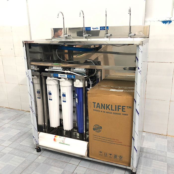 Máy lọc nước BCN công suất 65l/h 4 vòi vỏ tủ inox 1 cánh - Ảnh 2