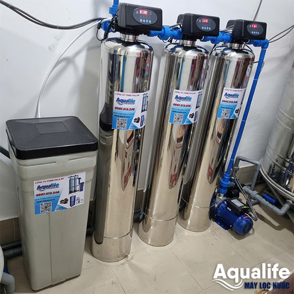 Bộ 3 trụ inox SS304 tự động lọc nước nhiễm đá vôi
