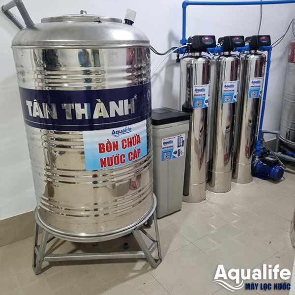 Hệ thống 3 trụ inox SS304 xử lý nước nhiễm đá vôi