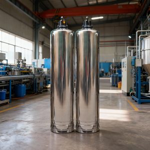 Hệ 2 trụ lọc phèn Inox 304 - 1665 van tay: Lưu lượng 3-4 m3/h