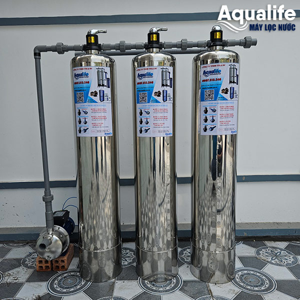 Hệ thống 3 trụ inox 304 lọc phèn thủ công hiệu quả