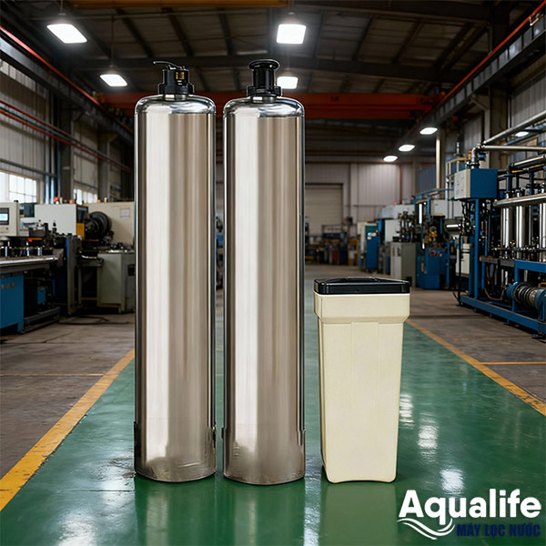 Xử lý nước nhiễm vôi 2 trụ inox 304 mã 1252 thủ công