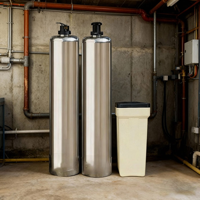 Xử lý nước nhiễm vôi bằng hệ 2 trụ Inox 304 mã 1252 thủ công - Ảnh 4