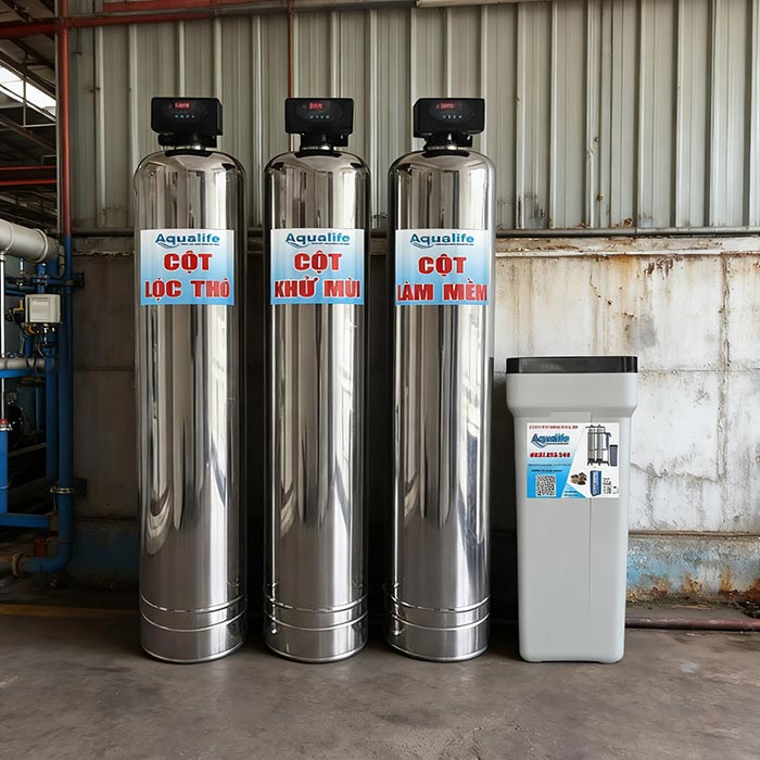 Bộ làm mềm nước cứng 3 trụ Inox SS304 (1252) tự động