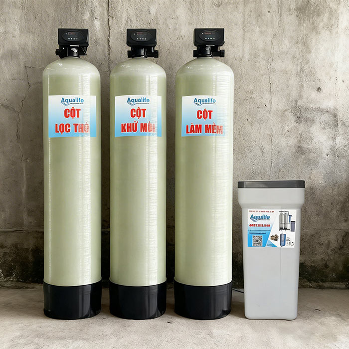 Hệ lọc nước đá vôi 3 trụ Composite 1465 tự động sục rửa & hoàn nguyên
