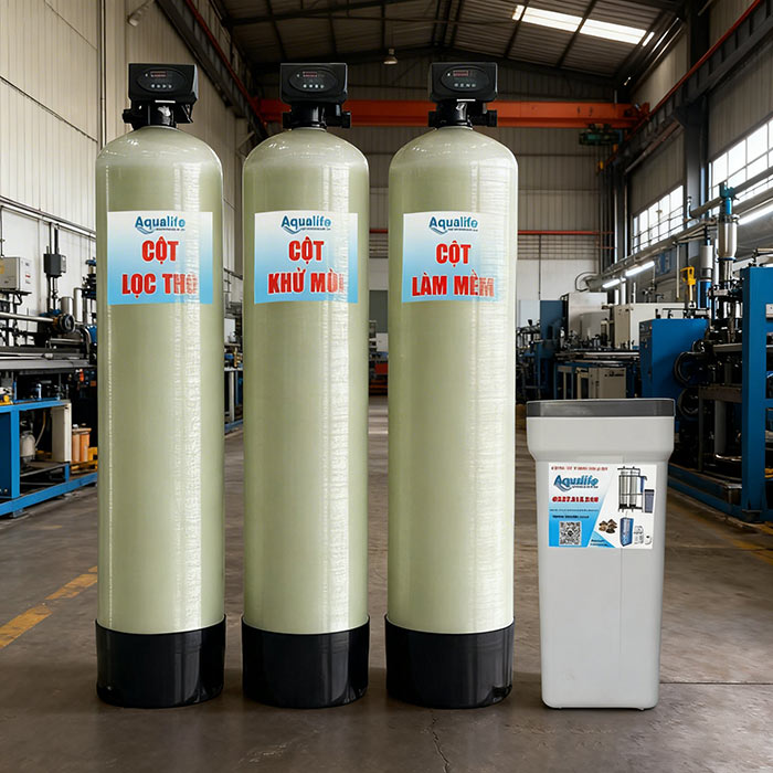 Hệ lọc nước đá vôi 3 trụ Composite 1465 tự động sục rửa & hoàn nguyên - Ảnh 2