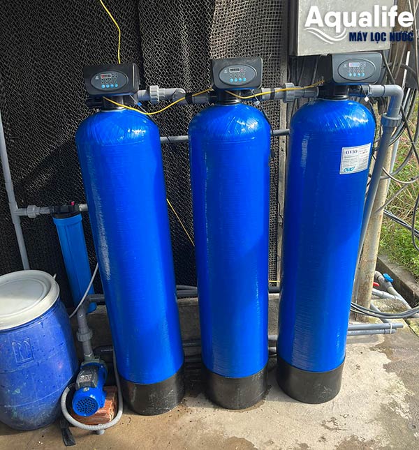 Bộ lọc nước phèn 3 trụ Composite lắp đặt thực tế tại huyện Củ Chi