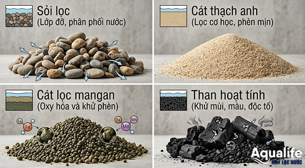 Cát mangan và than hoạt tính dùng để lọc nước giếng khoan