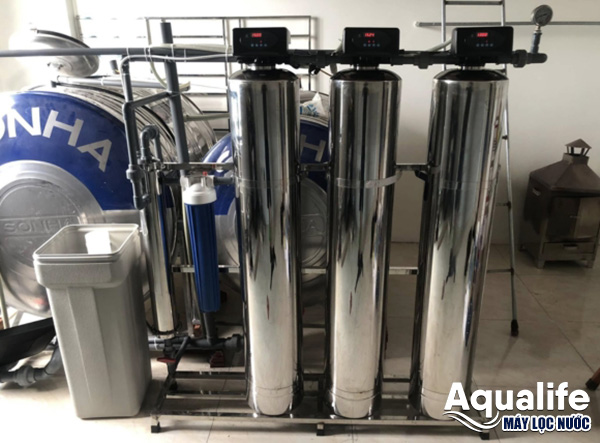 Hệ thống 3 cột inox kết hợp màng UF lọc nước nhiễm đá vôi